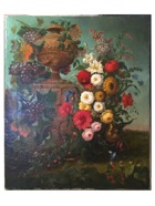 Unsigned-18th-Or-19th-Century-Dutch-Style-Still-Life-Flower-Floral-Painting-With-A-Lizard