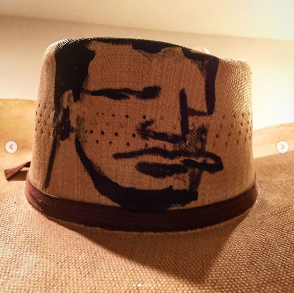 Robert Loughlin The Brute art on a found object cowboy hat from the New York City flea market from 2003