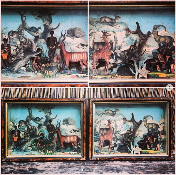 19th century hand made paper art diorama of African scenes
