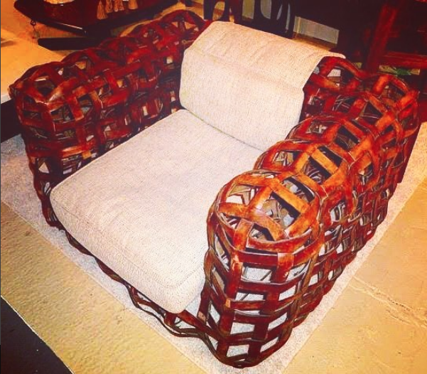 Wire and leather club chair sold by Heather Karlie Vieira at the Pier Antique Show in New York City