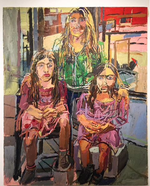 Portrait of Heather Karlie Vieira and her daughters painted by contemporary New York artist Clintel Steed