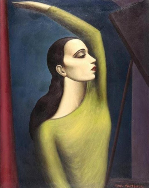 Oil painting portrait of Martha Graham painted by American modernist realist artist Paul Meltsner