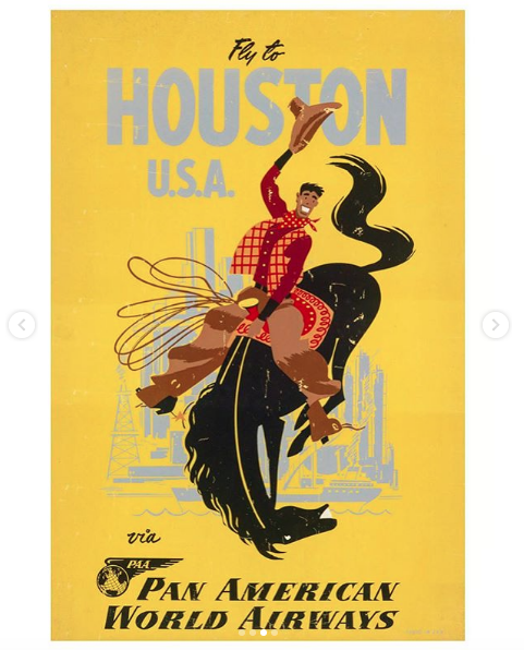 Houston Texas travel poster from Pan American Pan Am airlines in the Swann's Auction catalog
