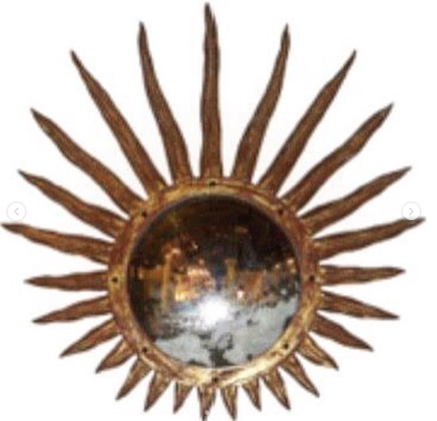 Early 20th Century hand carved and gilt sunburst mirror with convex glass