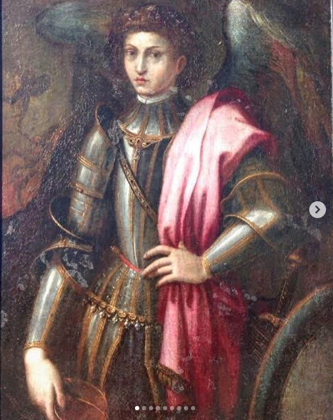 1550's Florentine school Old Master painting of Saint Michael in a suit of armor possibly Ugolino Martelli