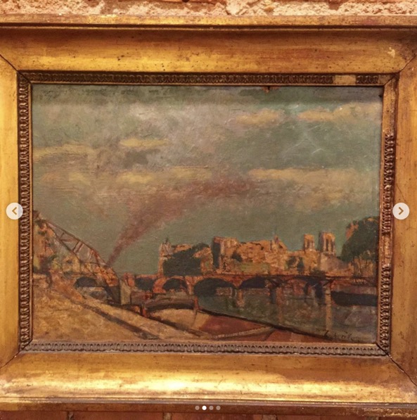 19th Century or early 20th Century French landscape painting of Paris, Ile de Cite, Notre Dame