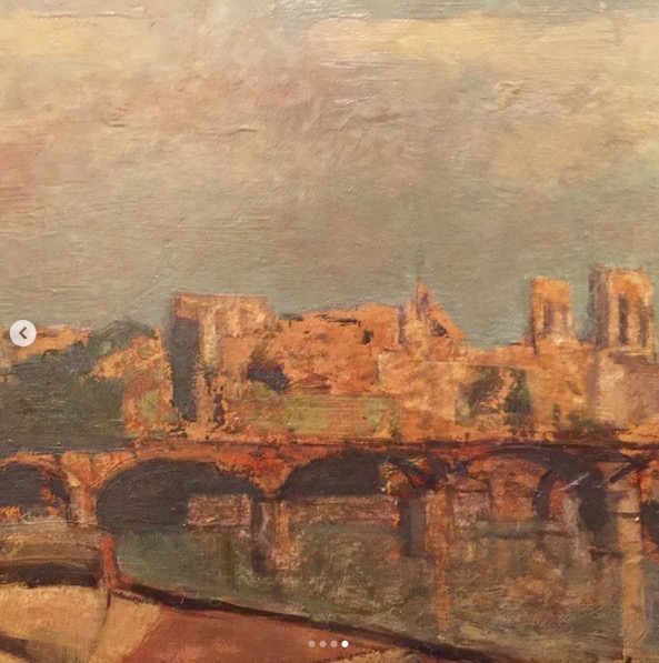 19th Century or early 20th Century French landscape painting of Paris, Ile de Cite, Notre Dame